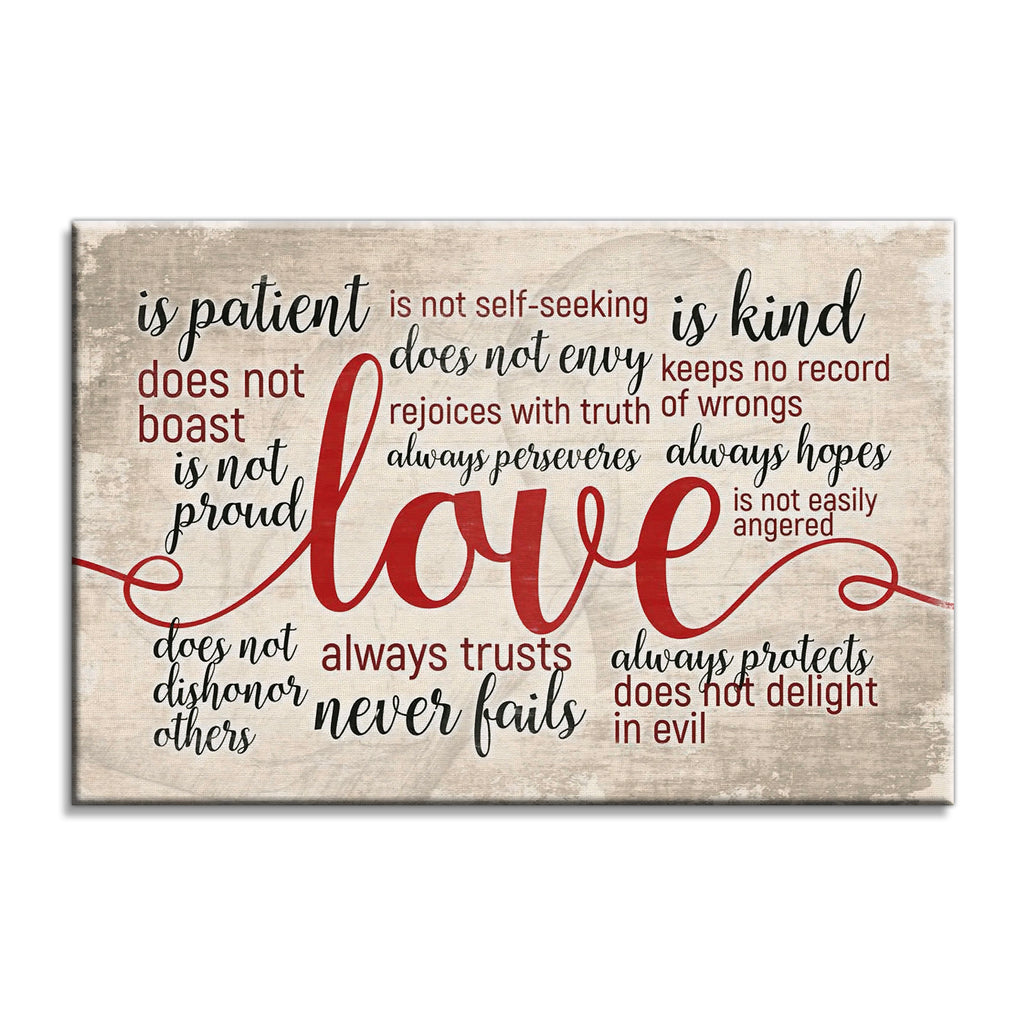 Love Is Patient Love Is Kind Red Script Canvas – Wedding Wall Art