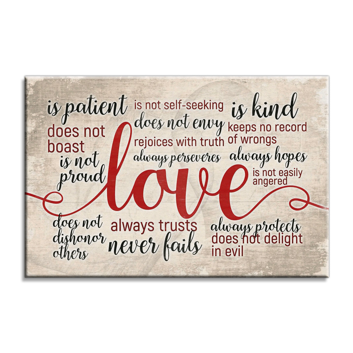 Love Is Patient Love Is Kind Red Script Canvas – Wedding Wall Art