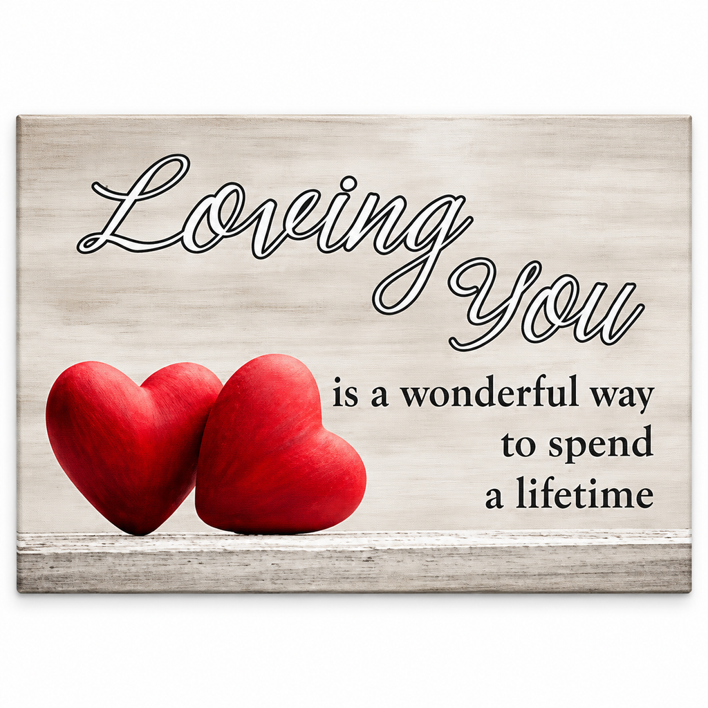 Loving You Red Hearts Canvas – Romantic Bedroom Wall Art