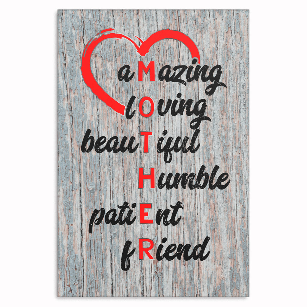 Mother Acrostic Canvas Wall Art – Mother's Day Red Heart Decor