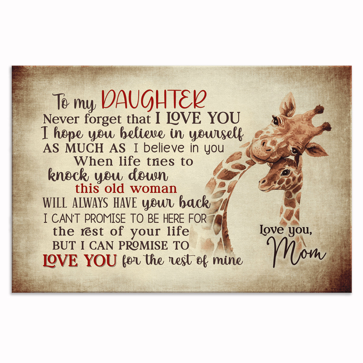 To My Daughter Giraffe Canvas – Gift For Daughter Wall Art