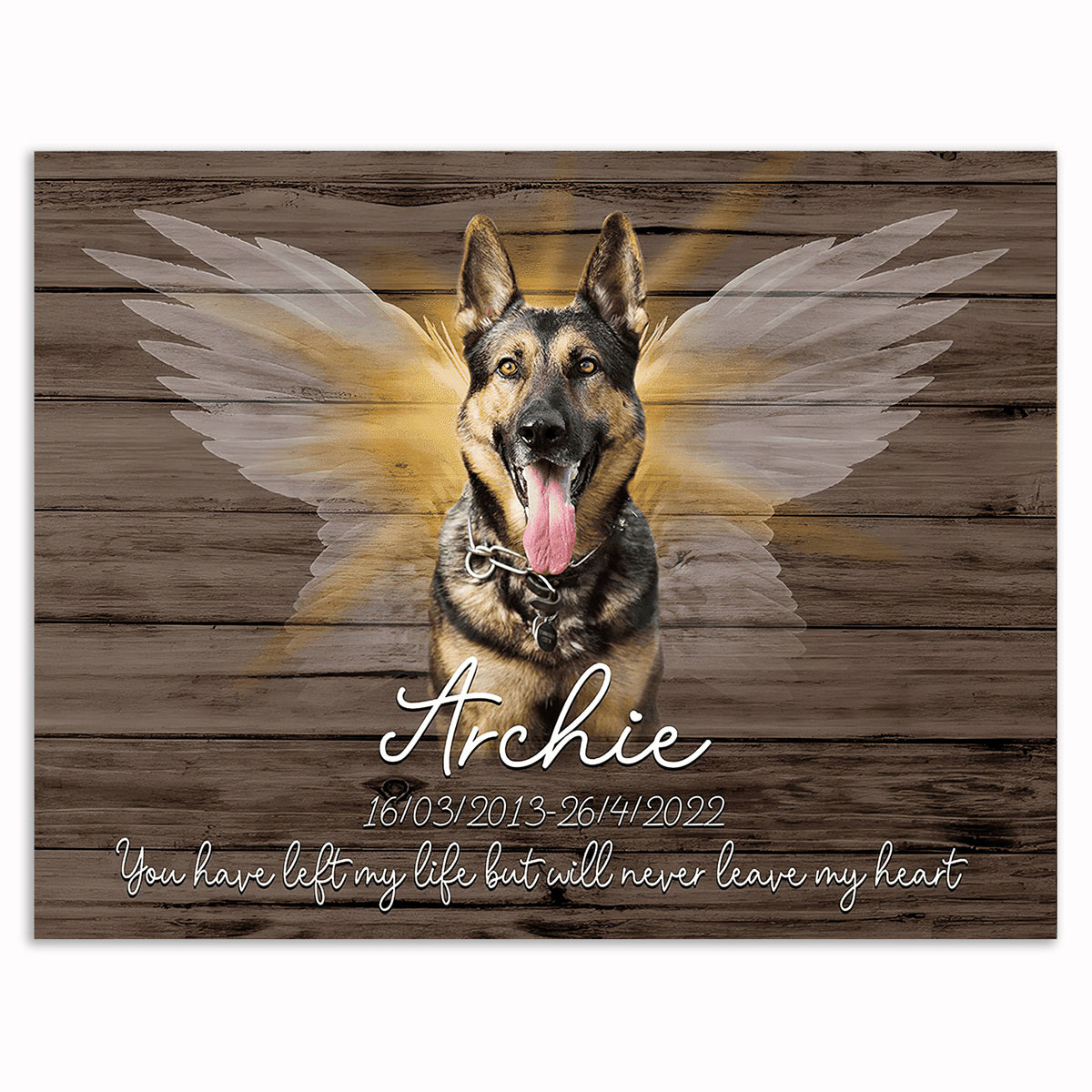 Personalized Dog Memorial Never Leave My Heart Canvas – Pet Loss Gift