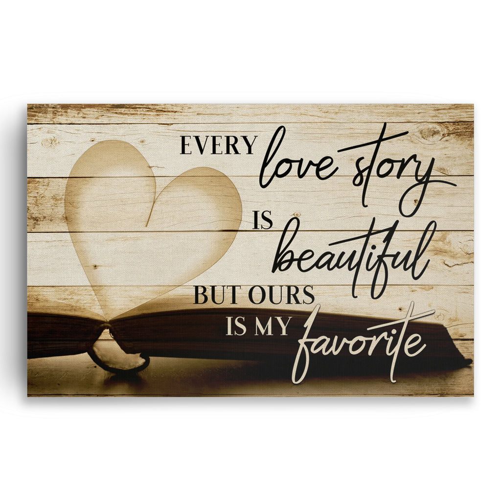 Our Love Story Is My Favorite Rustic Canvas – Dark Wood Couple Art