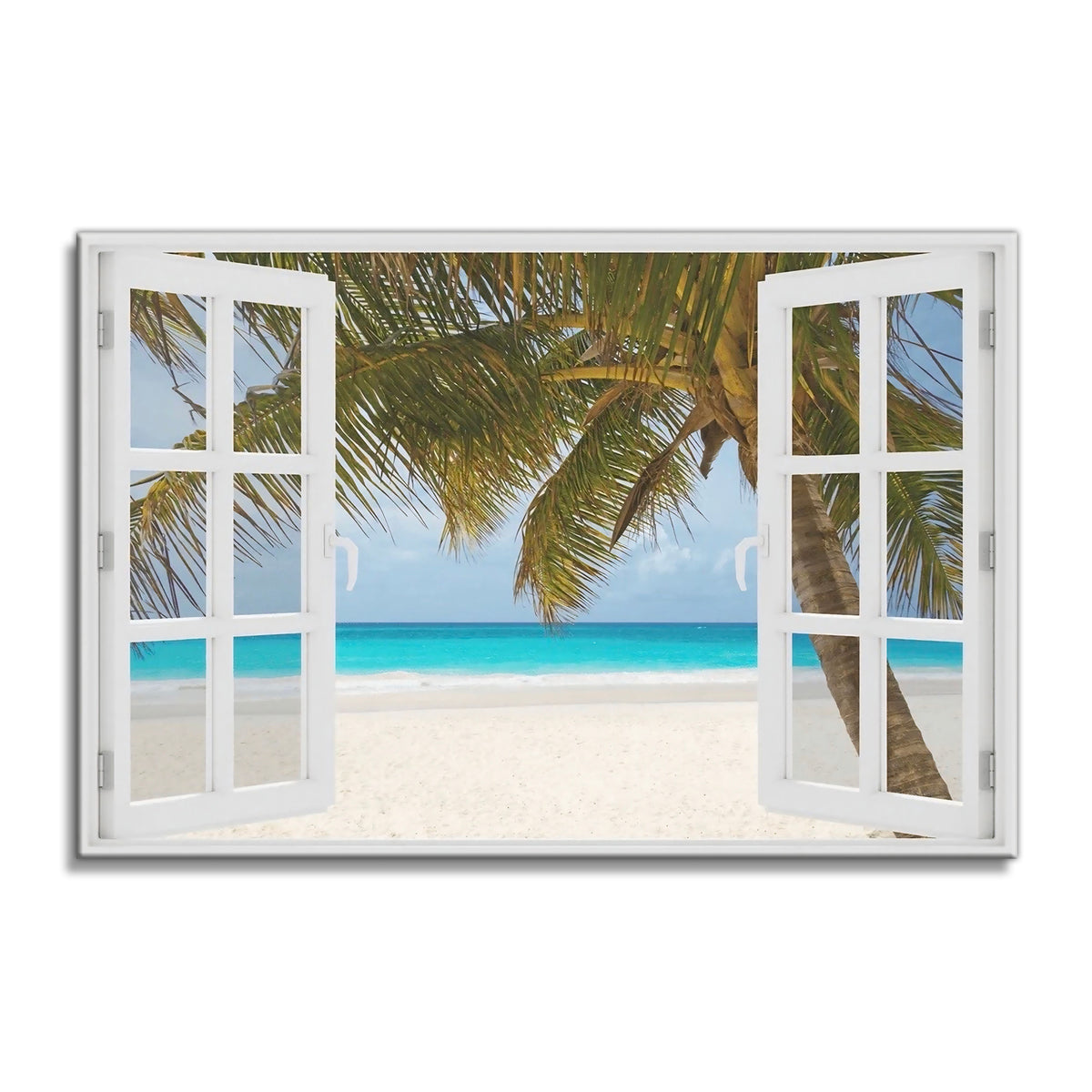 Palm Beach Window View Canvas – Coastal Faux Window Wall Art