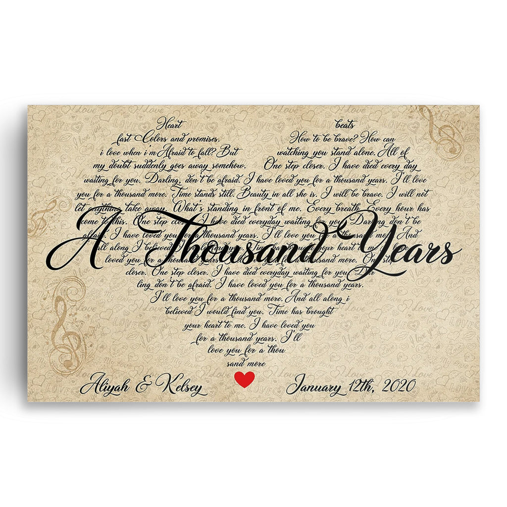 Personalized A Thousand Years Lyrics Canvas – Custom Wedding Song Art