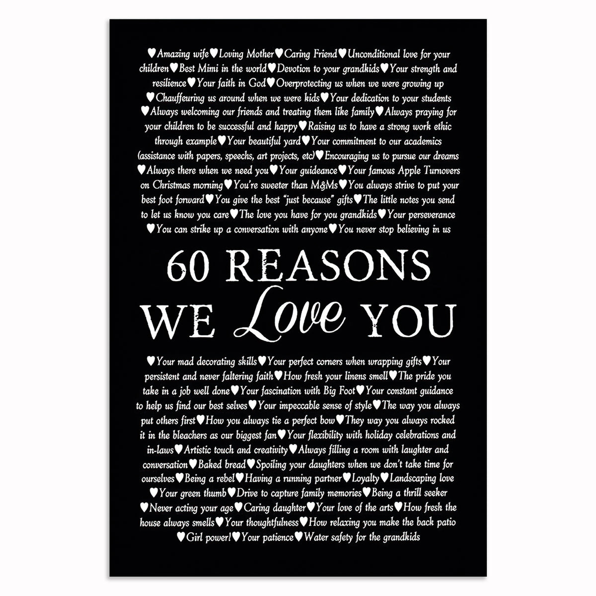 Personalized Reasons We Love You Canvas – 60th Birthday Custom Gift