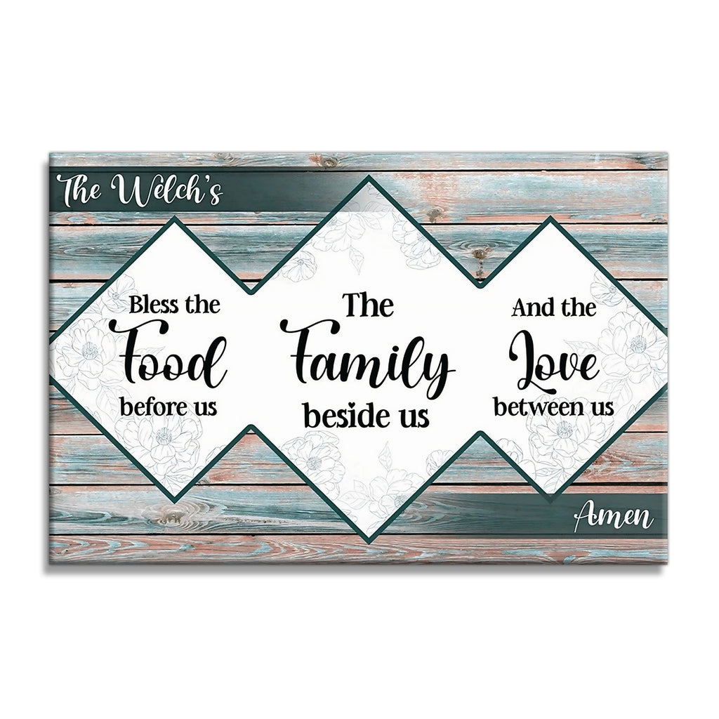 Personalized Bless The Food Family Name Canvas – Dining Room Wall Art