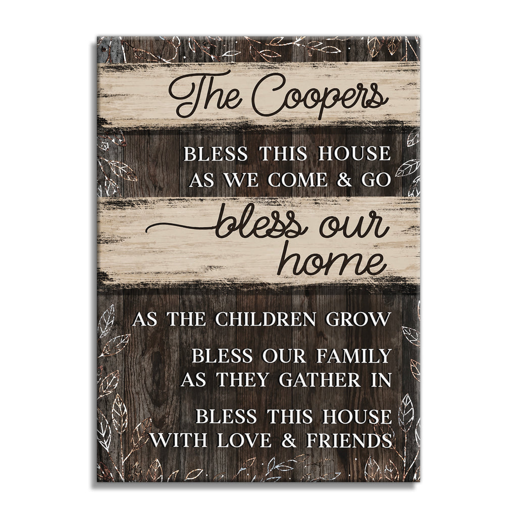 Personalized Bless This House Canvas – Custom Family Name Entryway Art