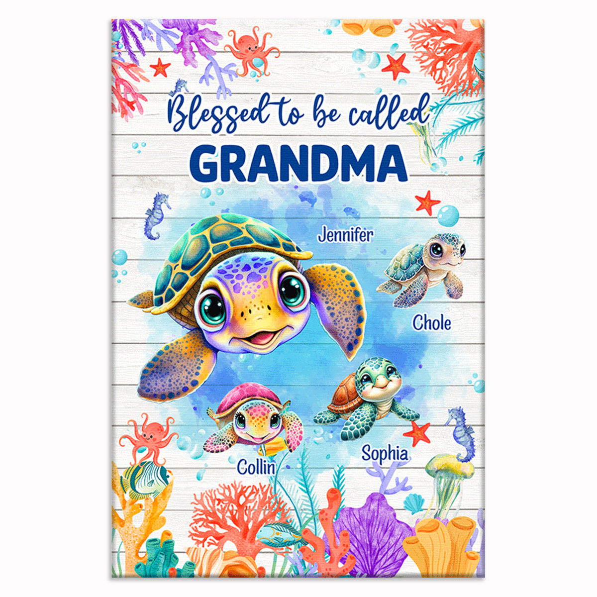 Personalized Blessed To Be Called Grandma Canvas – Custom Names Gift