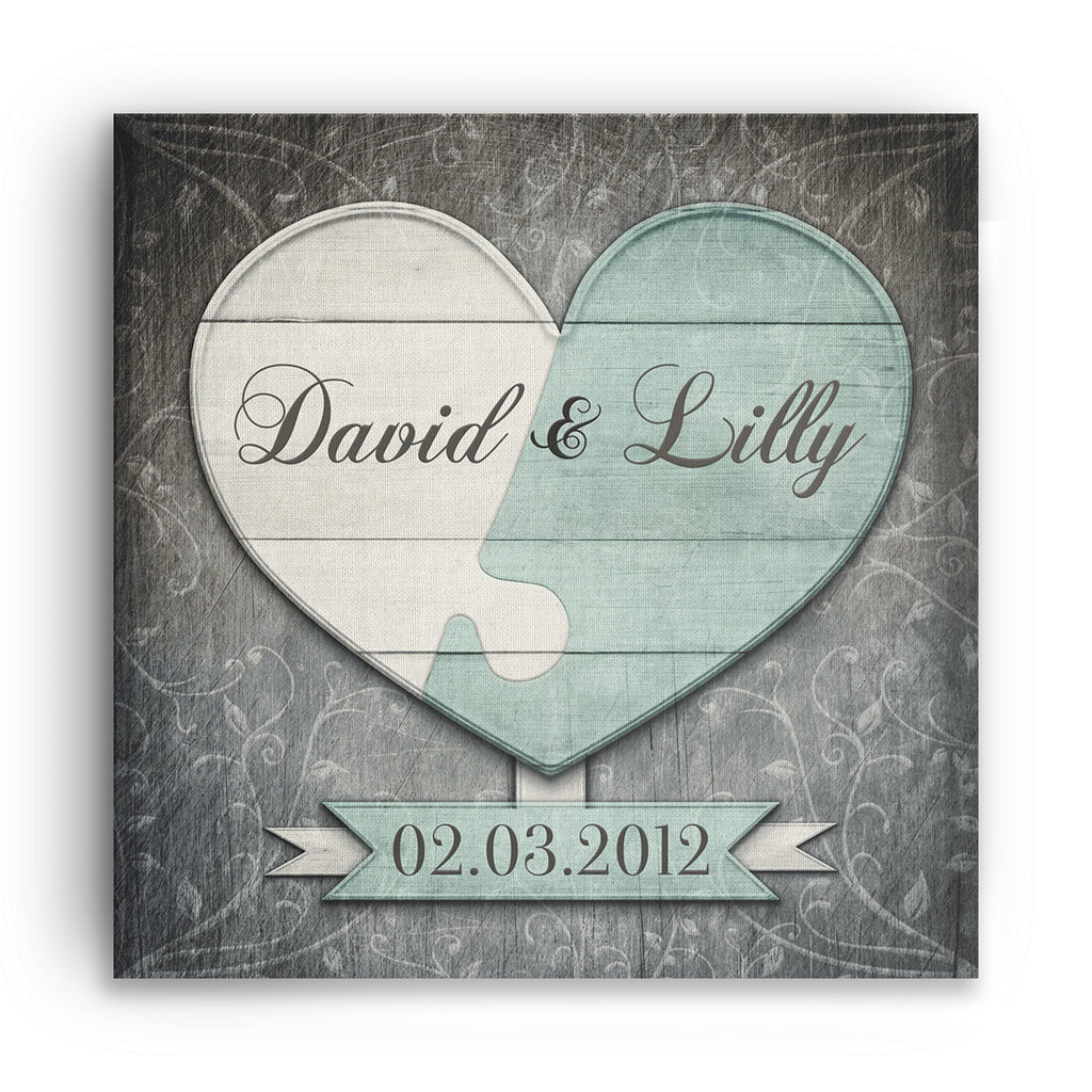 Personalized Couples Heart Canvas – Custom Names And Date Wall Art