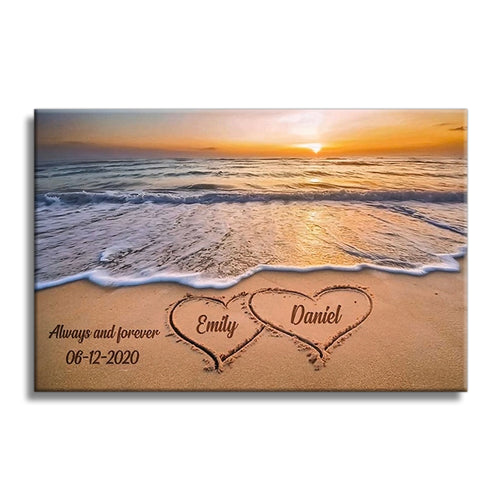 Personalized Beach Couple Names Canvas – Custom Family Names Wall Art