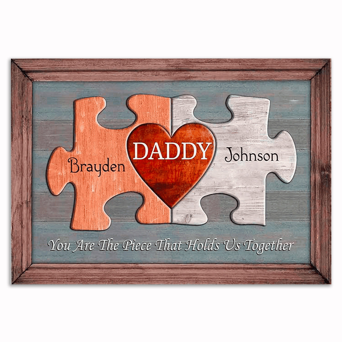 Personalized Daddy Puzzle Piece Canvas – Custom Kids Names Father's