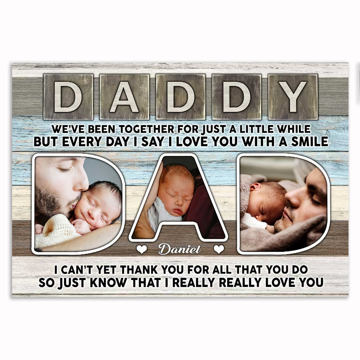 Personalized DADDY Photo Tiles Canvas – Father's Day Thank You Gift