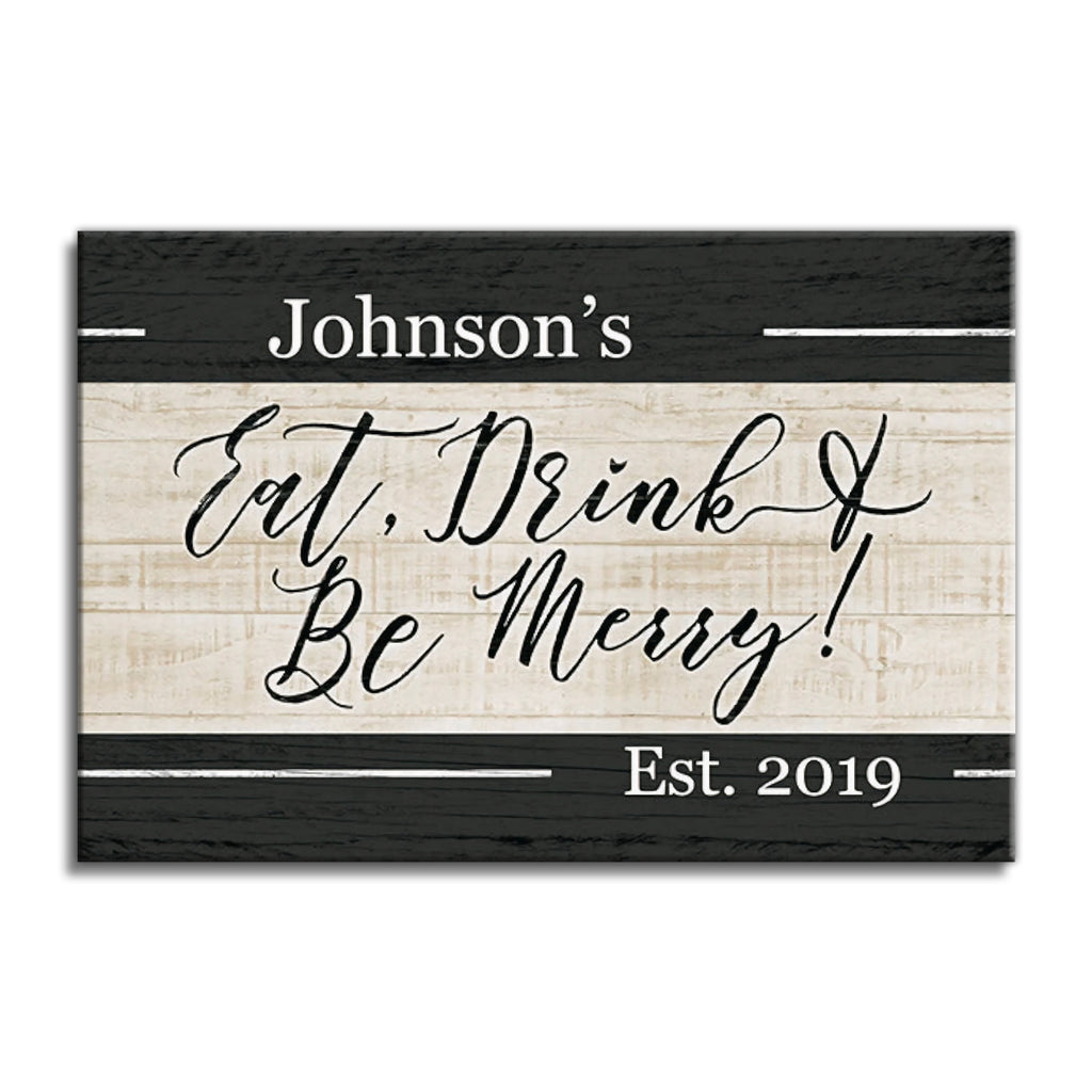 Personalized Eat Drink And Be Merry Canvas – Custom Family Name Sign