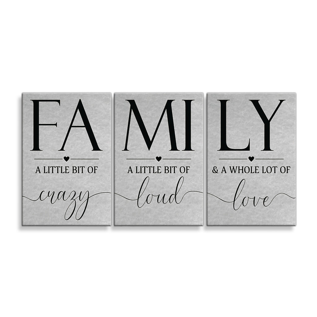 Personalized Family Set Of 3 Canvas – Crazy Loud Love Three Panel Art