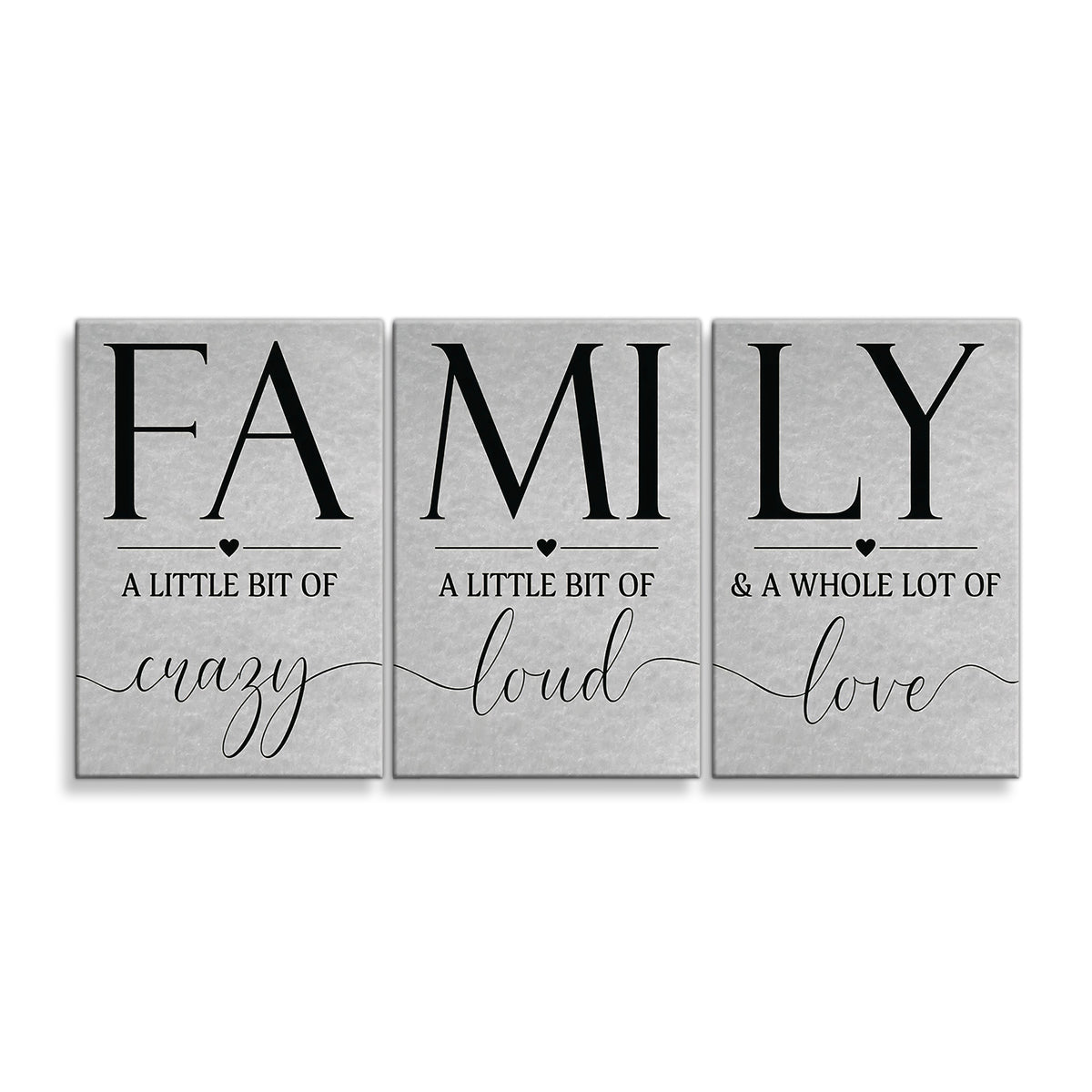Personalized Family Set Of 3 Canvas – Crazy Loud Love Three Panel Art