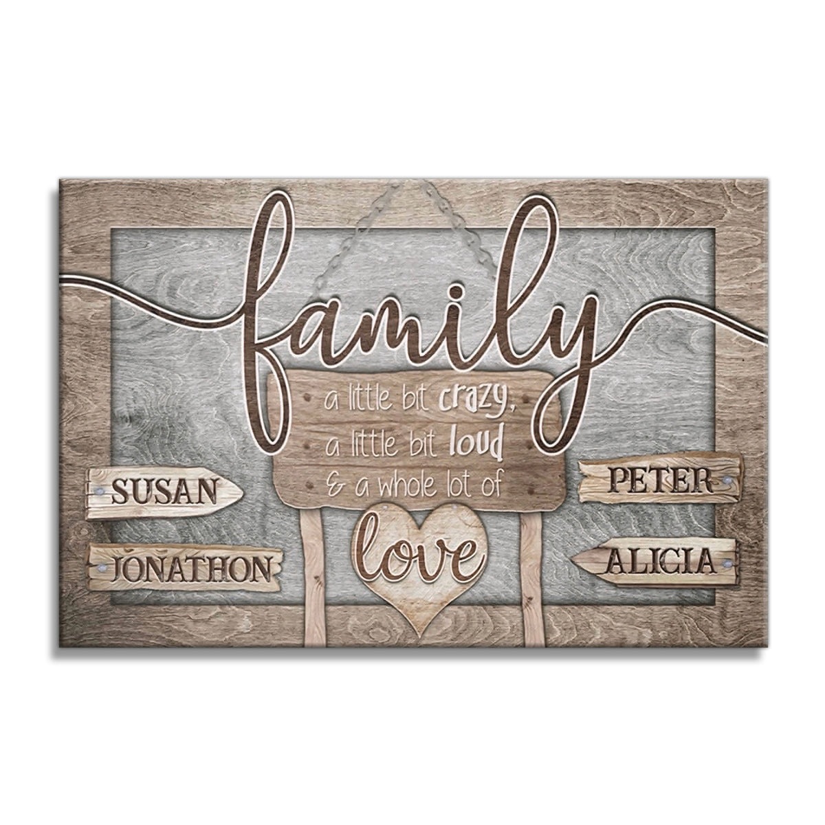 Personalized Family Names Wood Style Canvas – Custom Family Wall Art