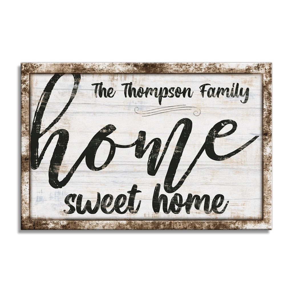 Personalized Home Sweet Home Canvas – Custom Family Name Rustic Art