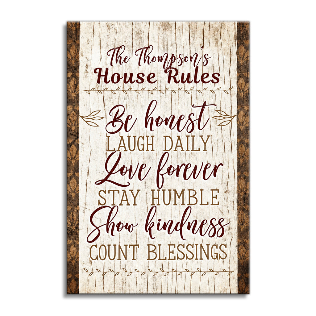 Personalized Family House Rules Canvas – Custom Surname Wall Art