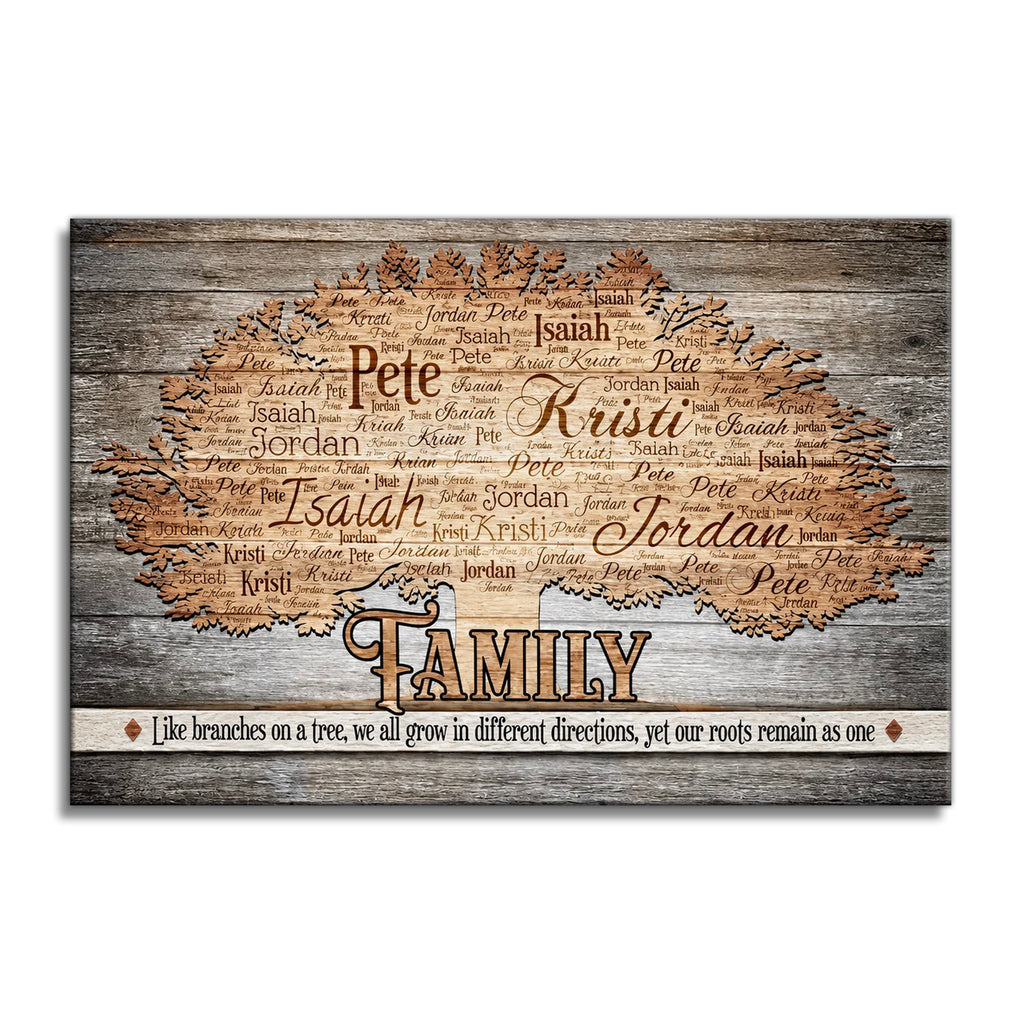 Personalized Family Tree Branches Canvas – Custom Names Wall Art