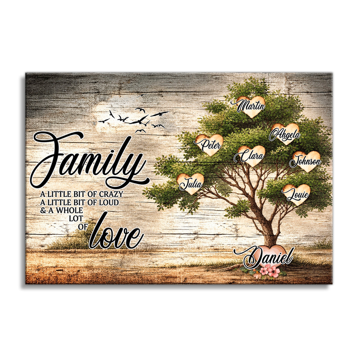 Personalized Family Love Tree Canvas – Custom Names Dandelion Wall Art