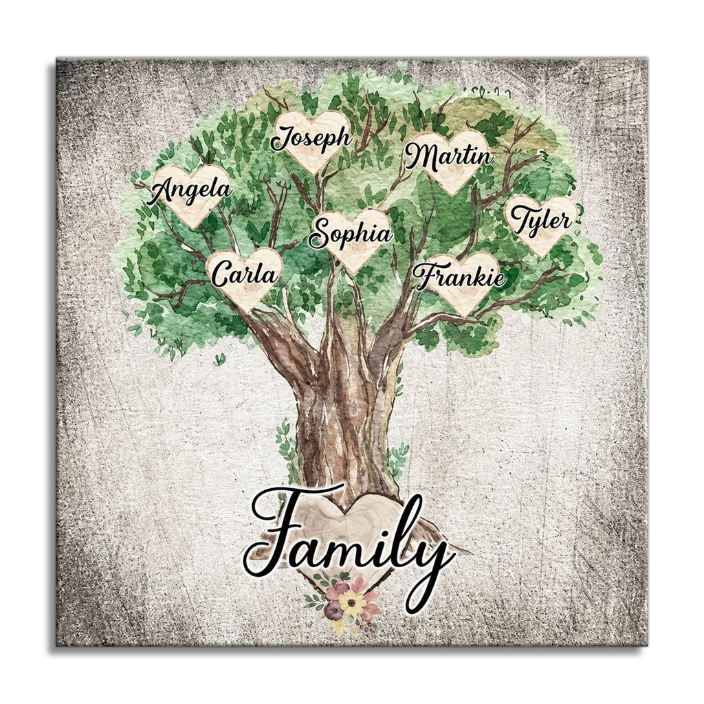 Personalized Family Tree Names Square Canvas – Custom Names Wall Art