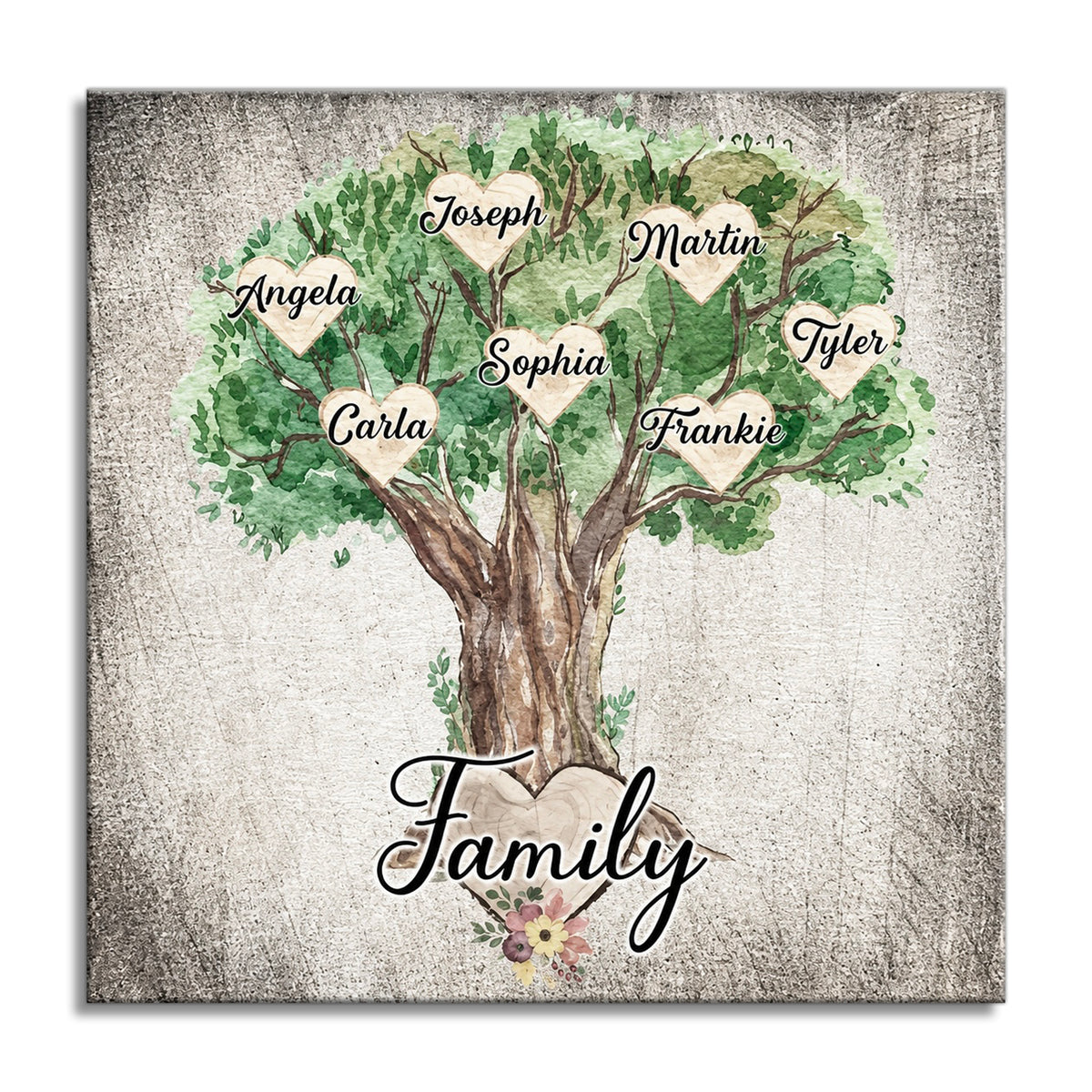 Personalized Family Tree Names Square Canvas – Custom Names Wall Art