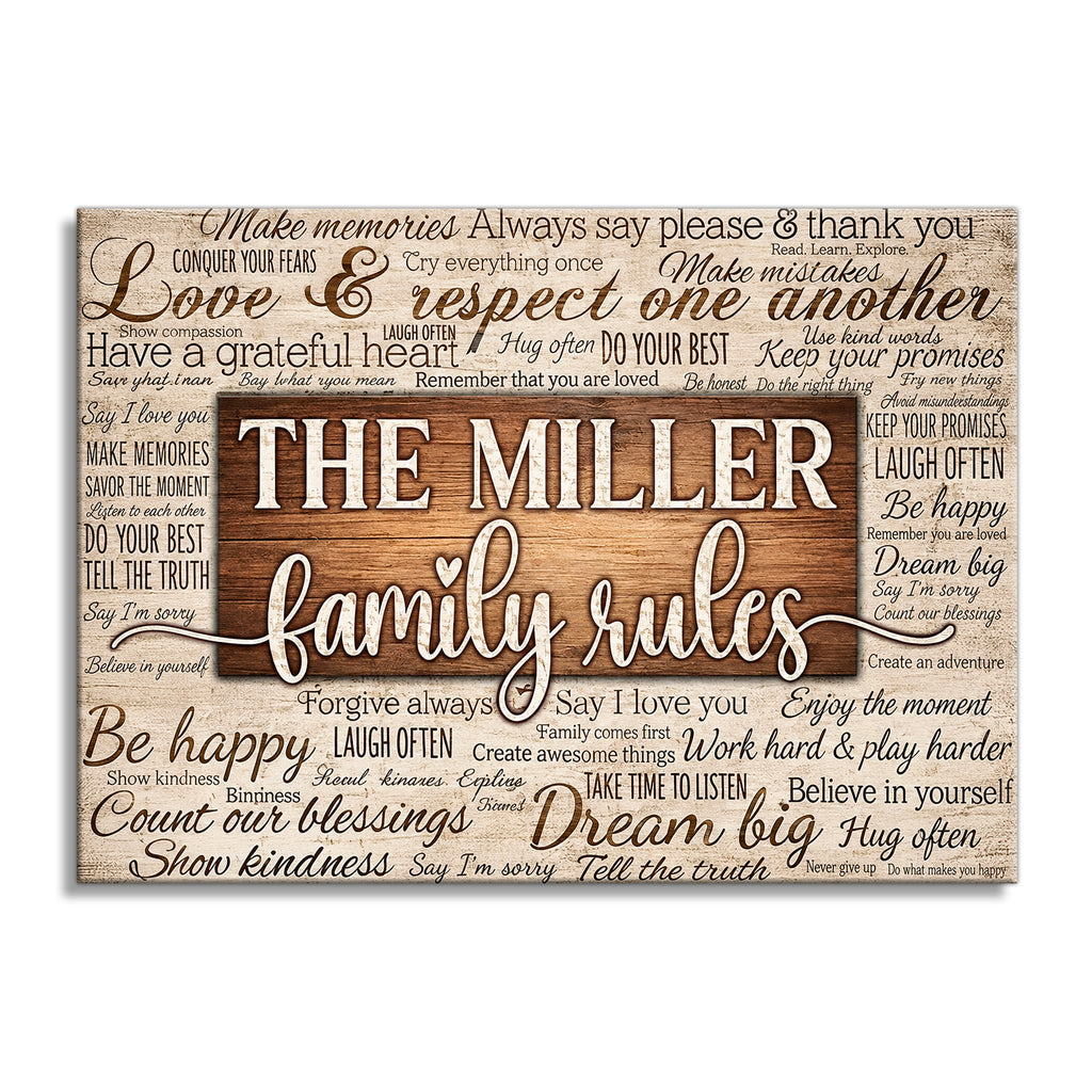 Personalized Family Rules Canvas – Custom Surname House Rules Wall Art
