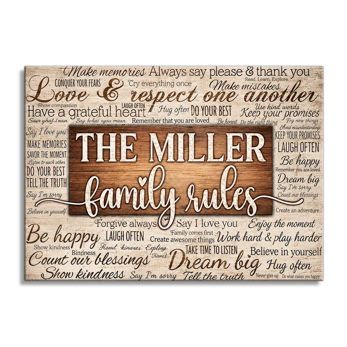 Personalized Family Rules Canvas – Custom Surname House Rules Wall Art