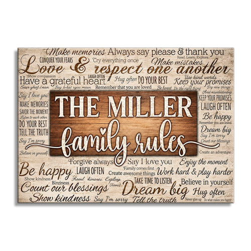 Personalized Family Rules Canvas – Custom Surname House Rules Wall Art