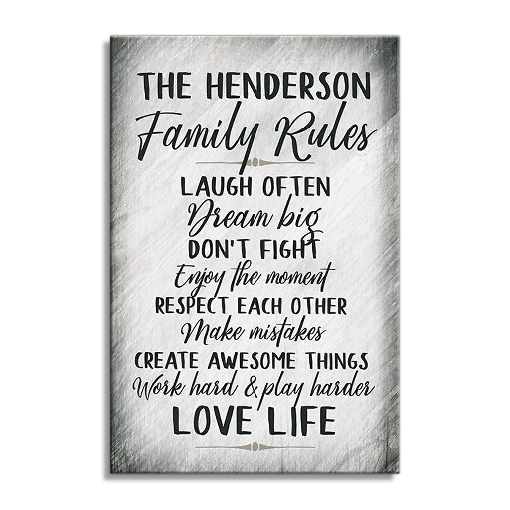 Personalized Family Rules Chalkboard Canvas – Custom Surname Wall Art