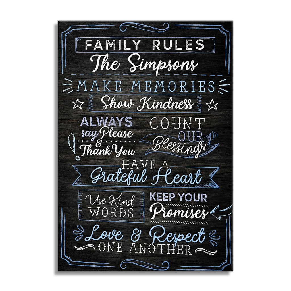 Personalized Family Rules Tall Canvas – Custom Surname Chalkboard Art