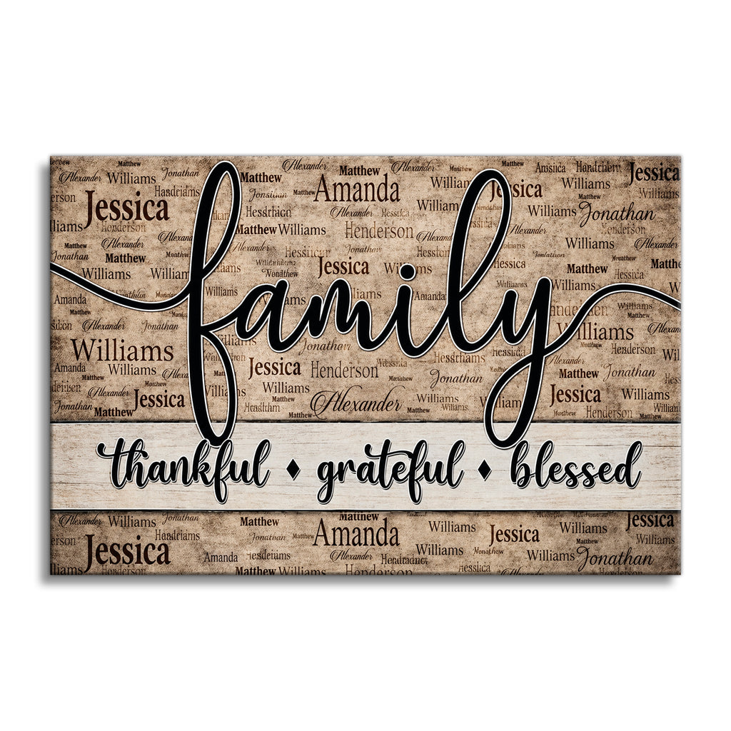 Personalized Family Thankful Grateful Blessed Canvas – Custom Names