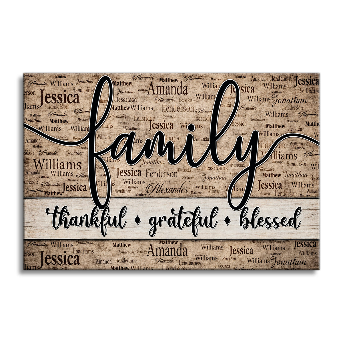Personalized Family Thankful Grateful Blessed Canvas – Custom Names