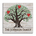 Personalized Family Tree Square Canvas – Custom Surname Red Leaf Tree