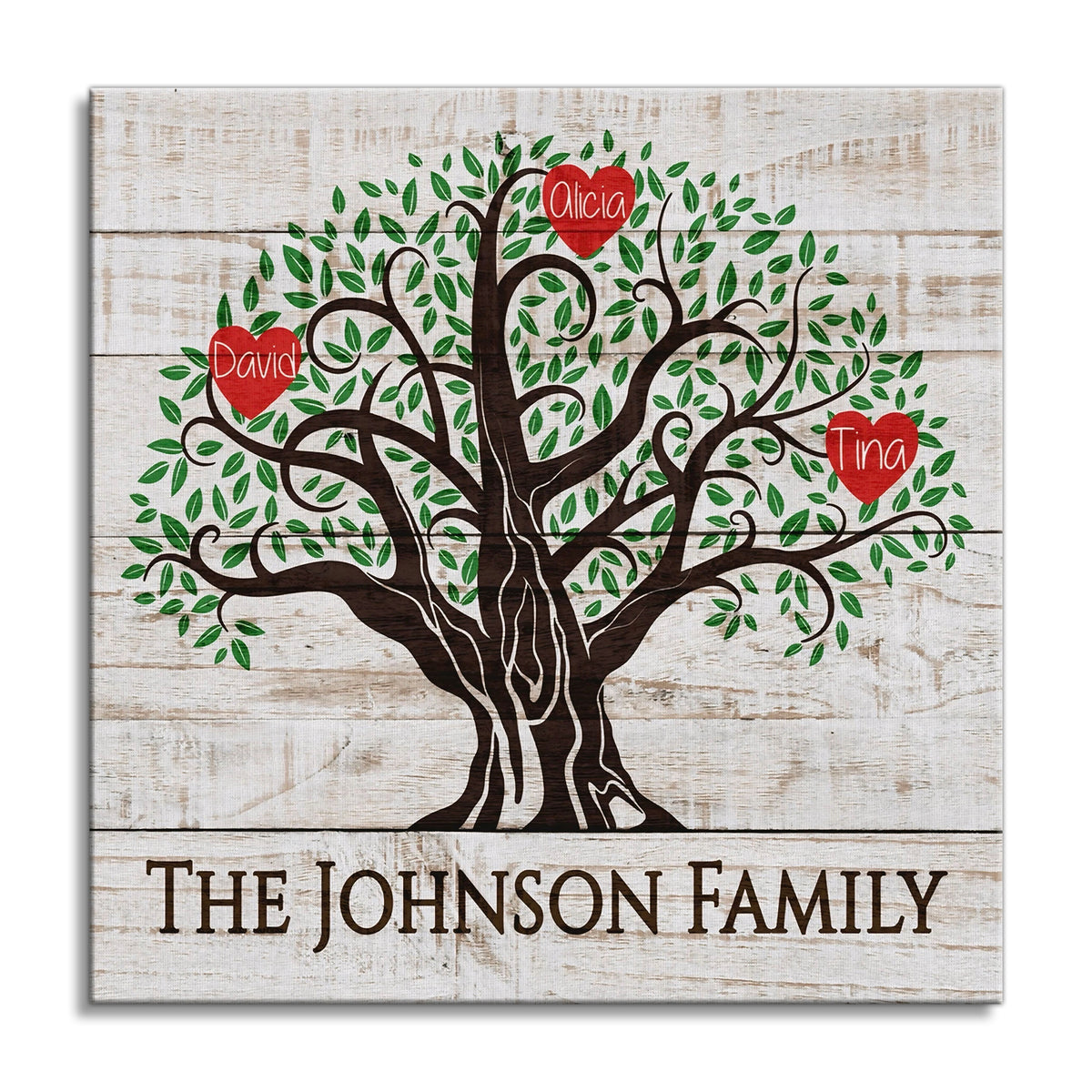 Personalized Family Tree Square Canvas – Custom Surname Red Leaf Tree