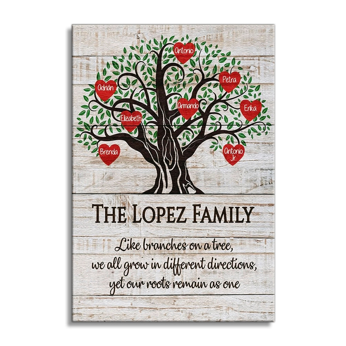 Personalized Family Tree Canvas – Custom Surname Red Leaf Wide Wall