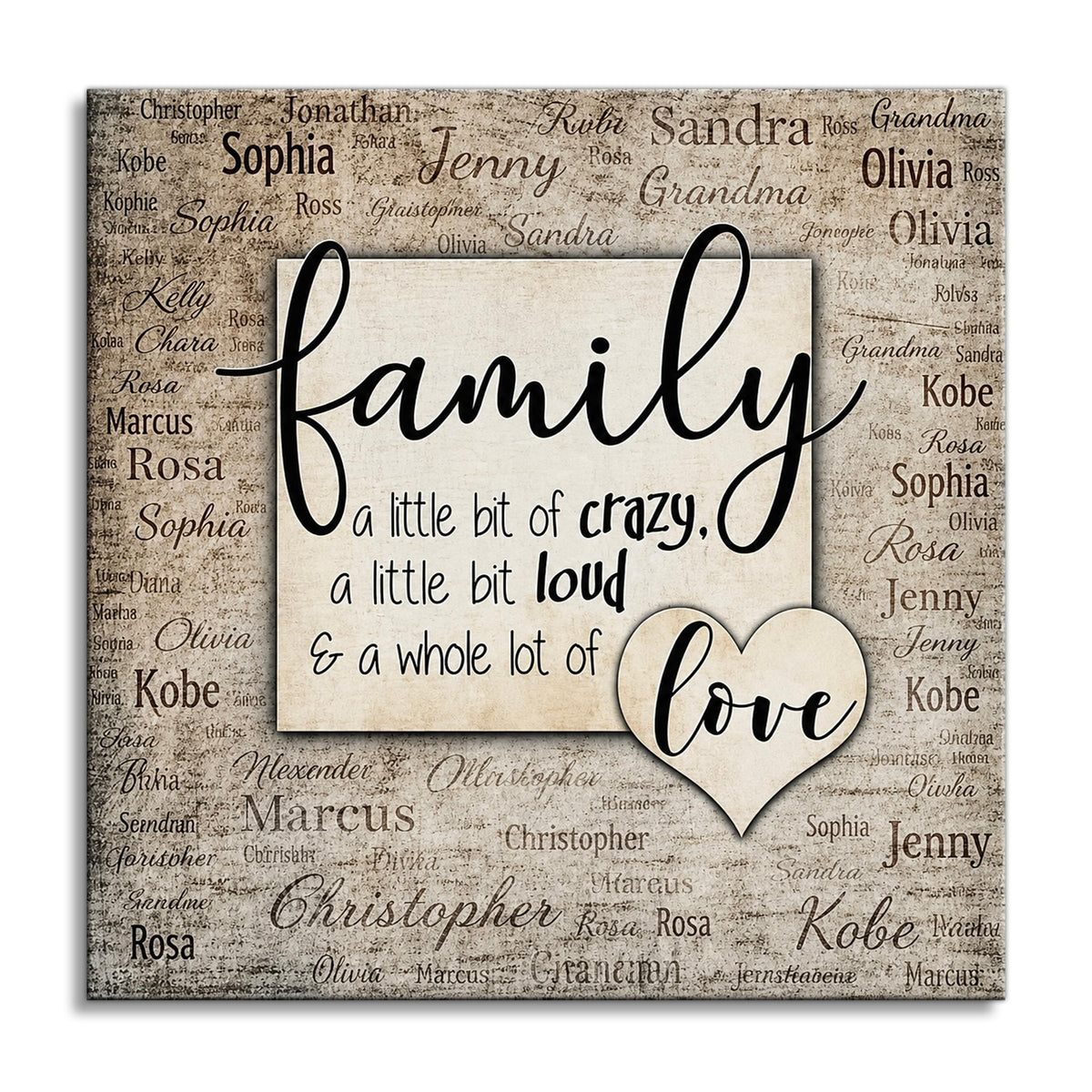 Personalized Family Love Square Canvas – Custom Names Background Art