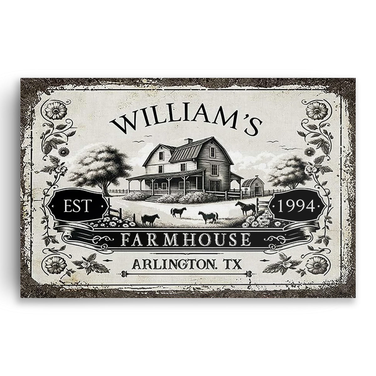 Personalized Farmhouse Established Canvas – Custom Family Name Farm