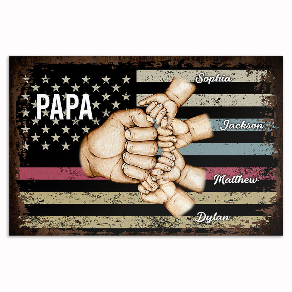 Personalized Papa Fist Bump Flag Canvas – Custom Names Father's Day