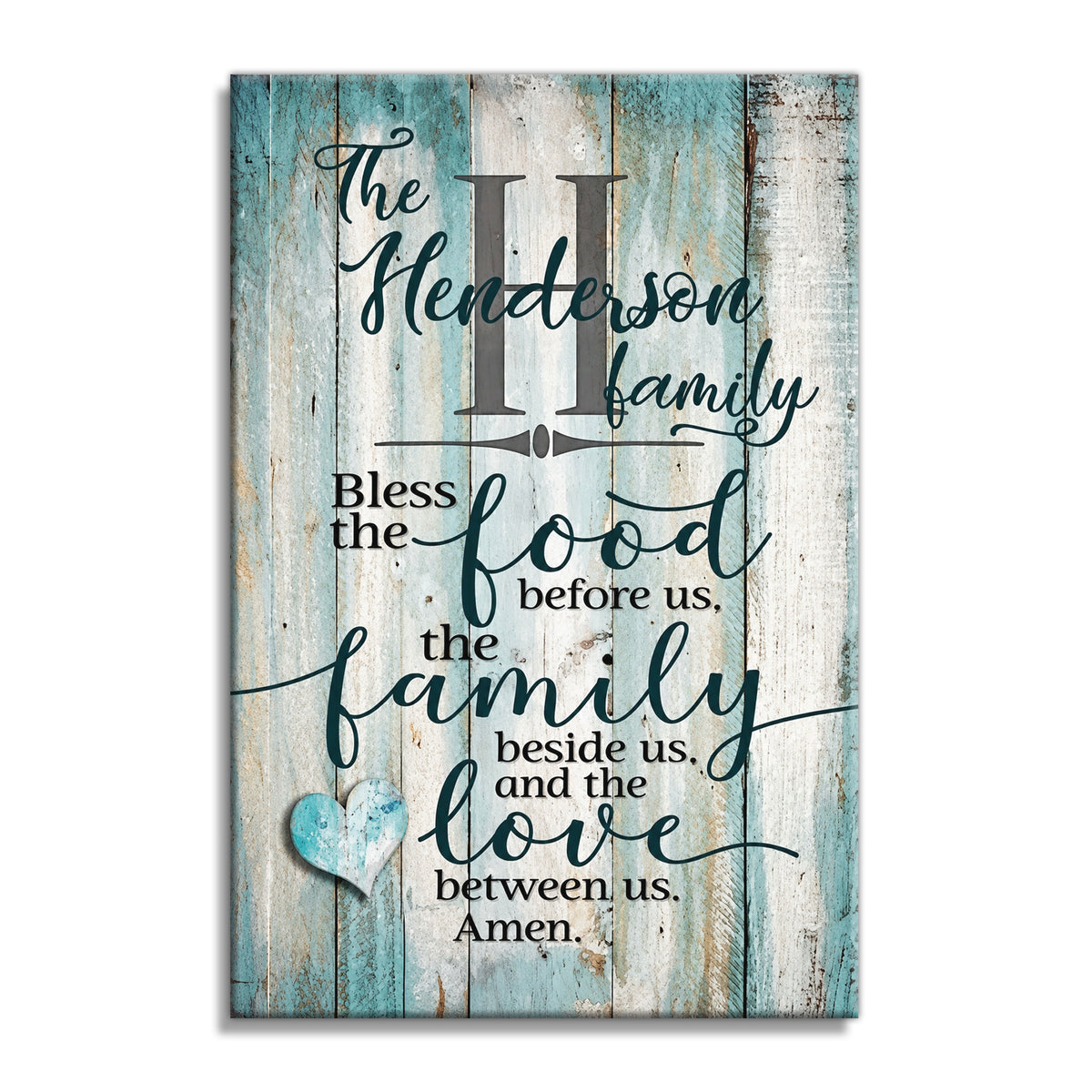 Personalized Bless The Food Canvas – Custom Family Name Coastal Wall