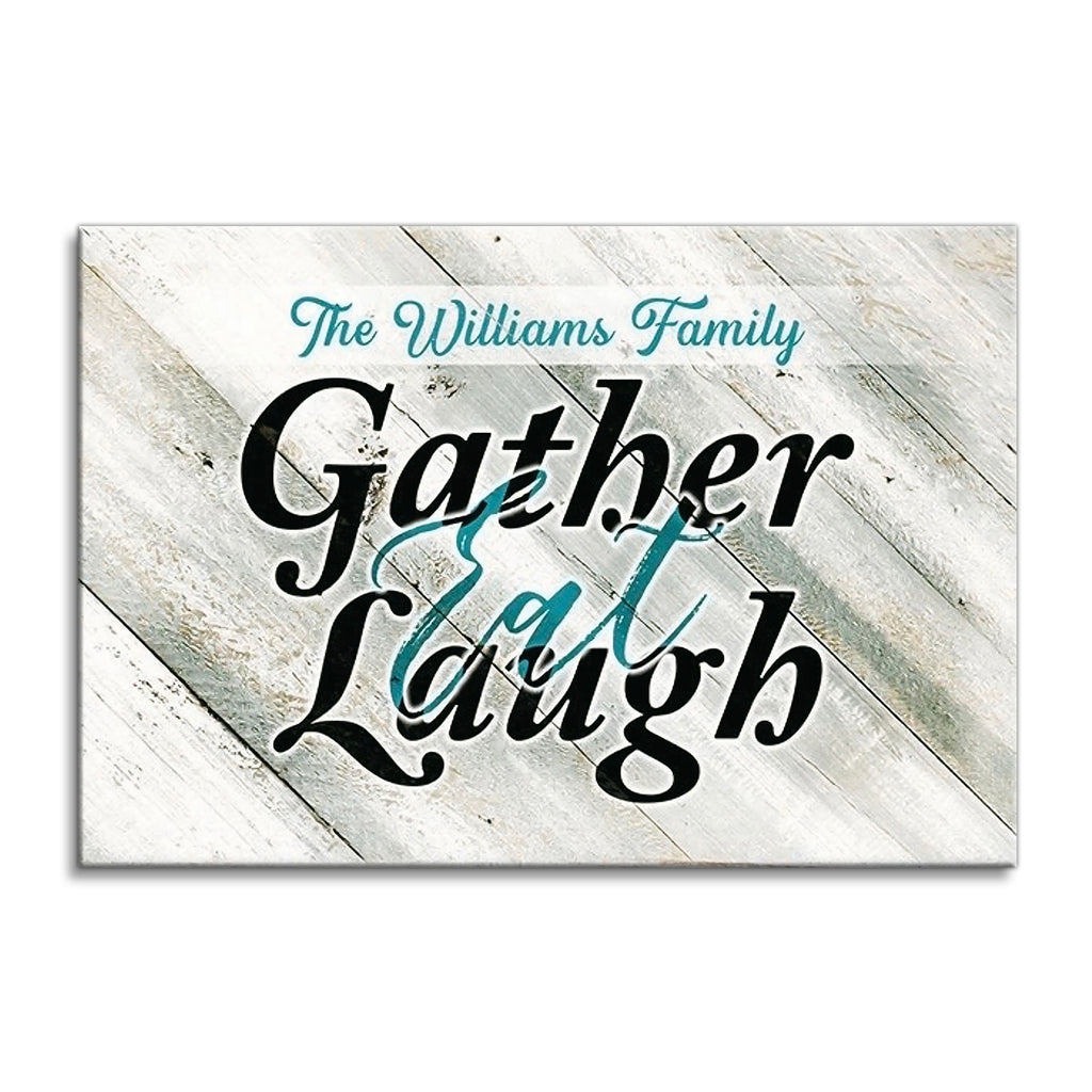 Personalized Gather Eat Laugh Canvas – Custom Family Name Dining Art