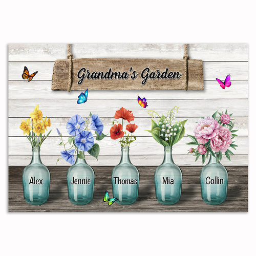 Personalized Grandma's Garden Canvas – Custom Birth Flower Names Wall
