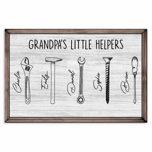 Personalized Grandpa's Little Helpers Canvas – Custom Names Tool Wall