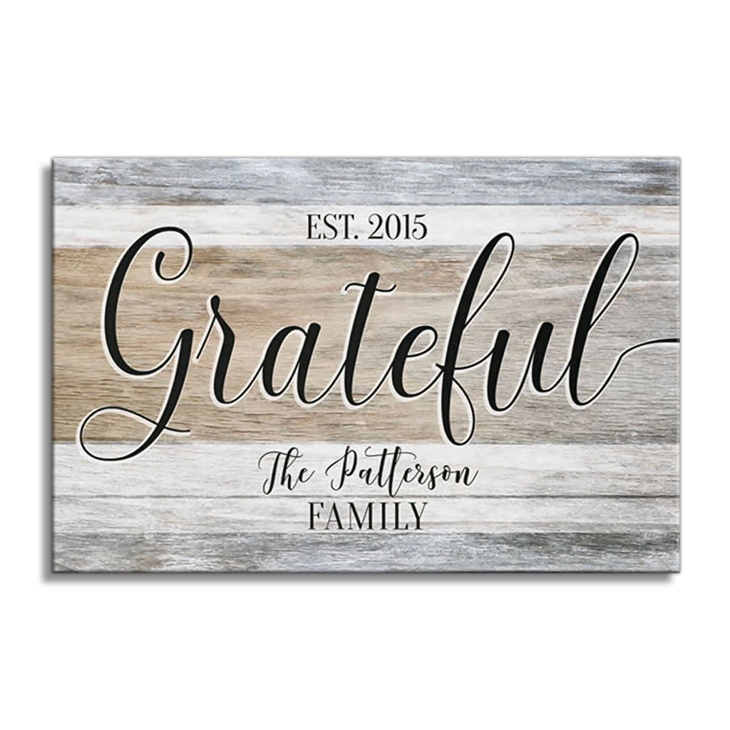 Personalized Grateful Family Name Canvas – Custom Surname And Year Art