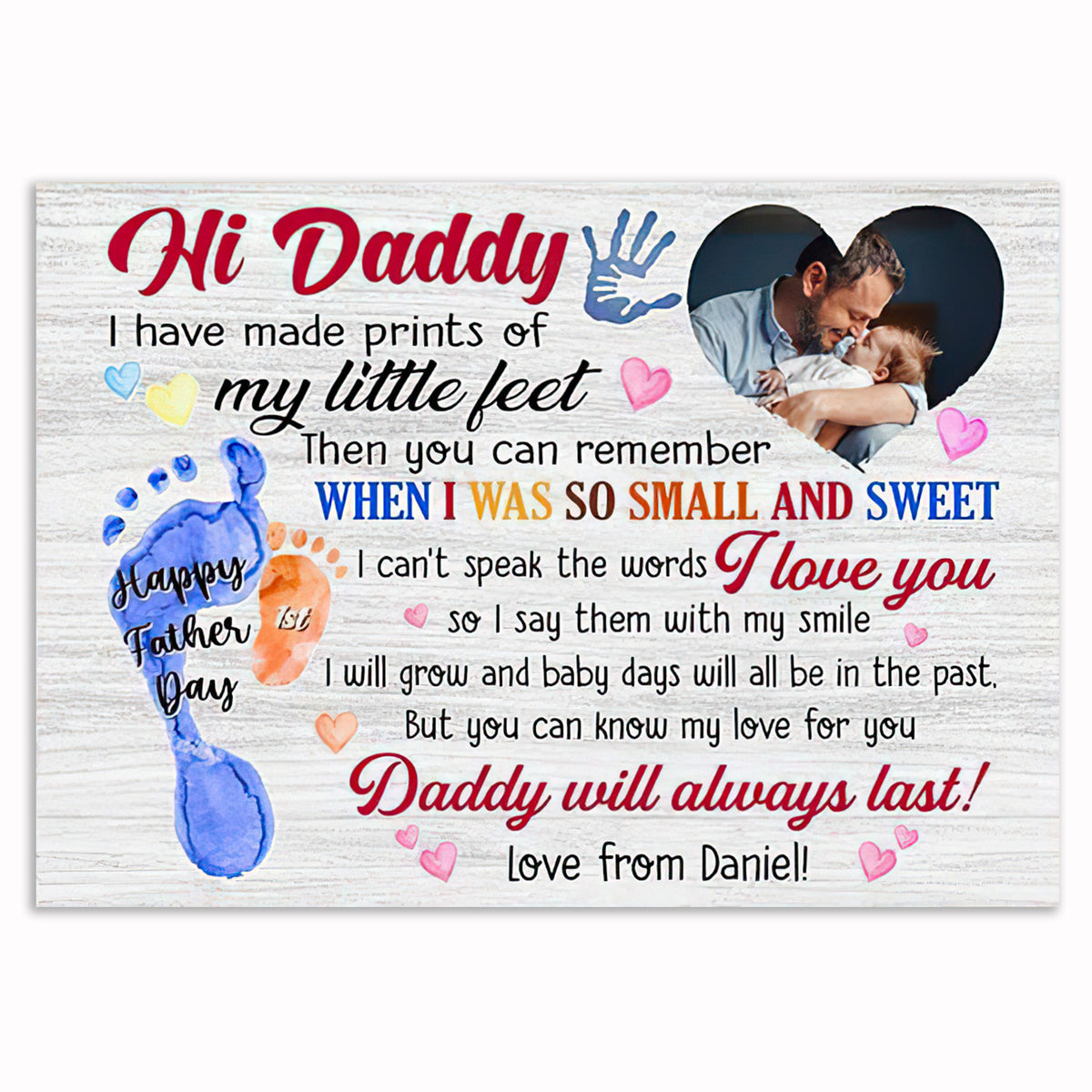 Personalized Hi Daddy Baby Feet Canvas – First Father's Day Gift