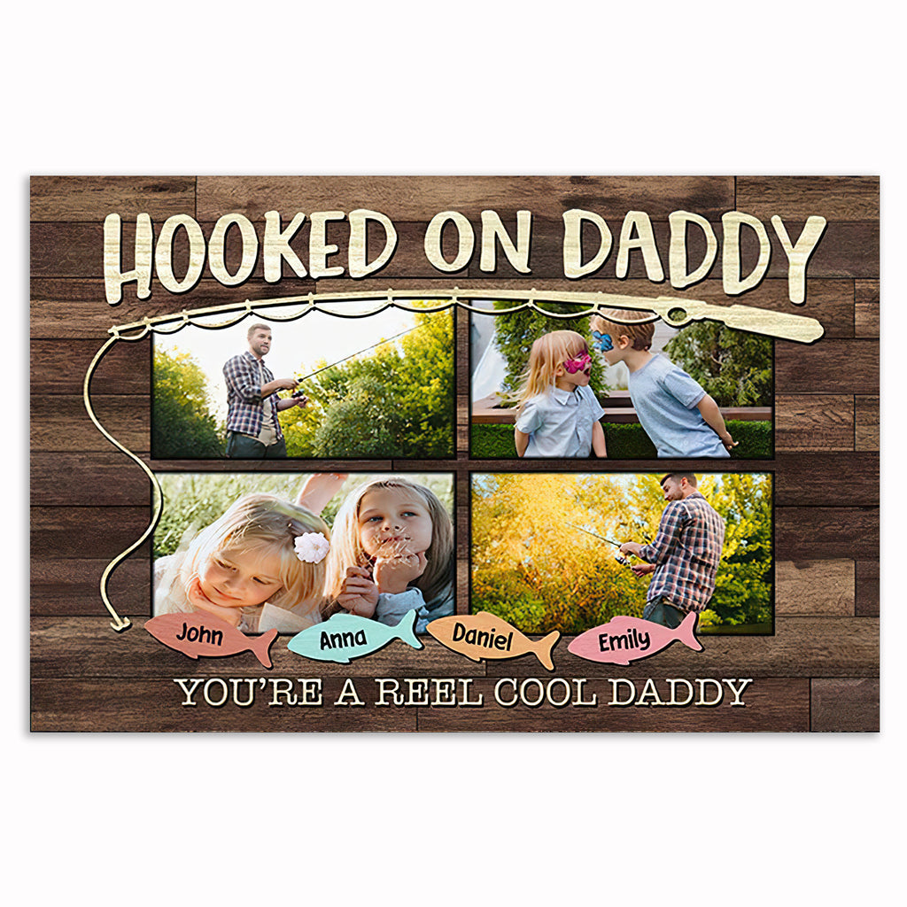 Personalized Hooked On Daddy Canvas – Custom Photo Fishing Father's