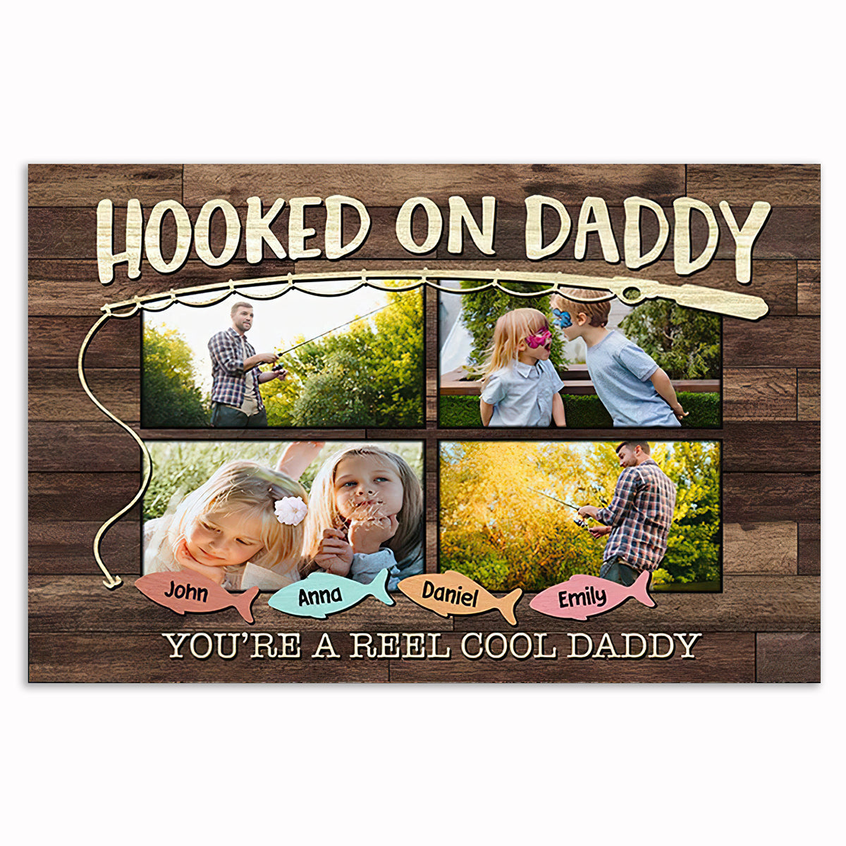 Personalized Hooked On Daddy Canvas – Custom Photo Fishing Father's