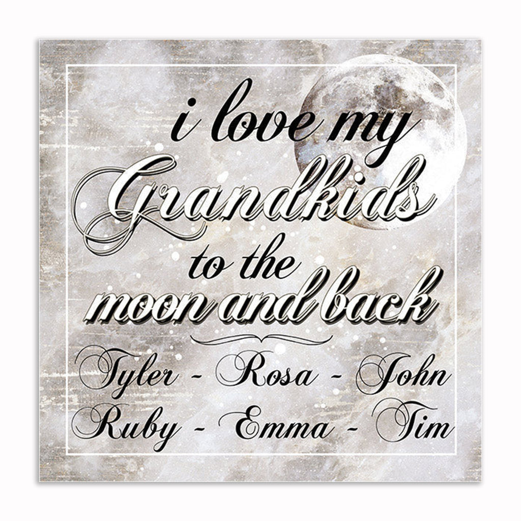 Personalized I Love My Grandkids To The Moon And Back Canvas – Names