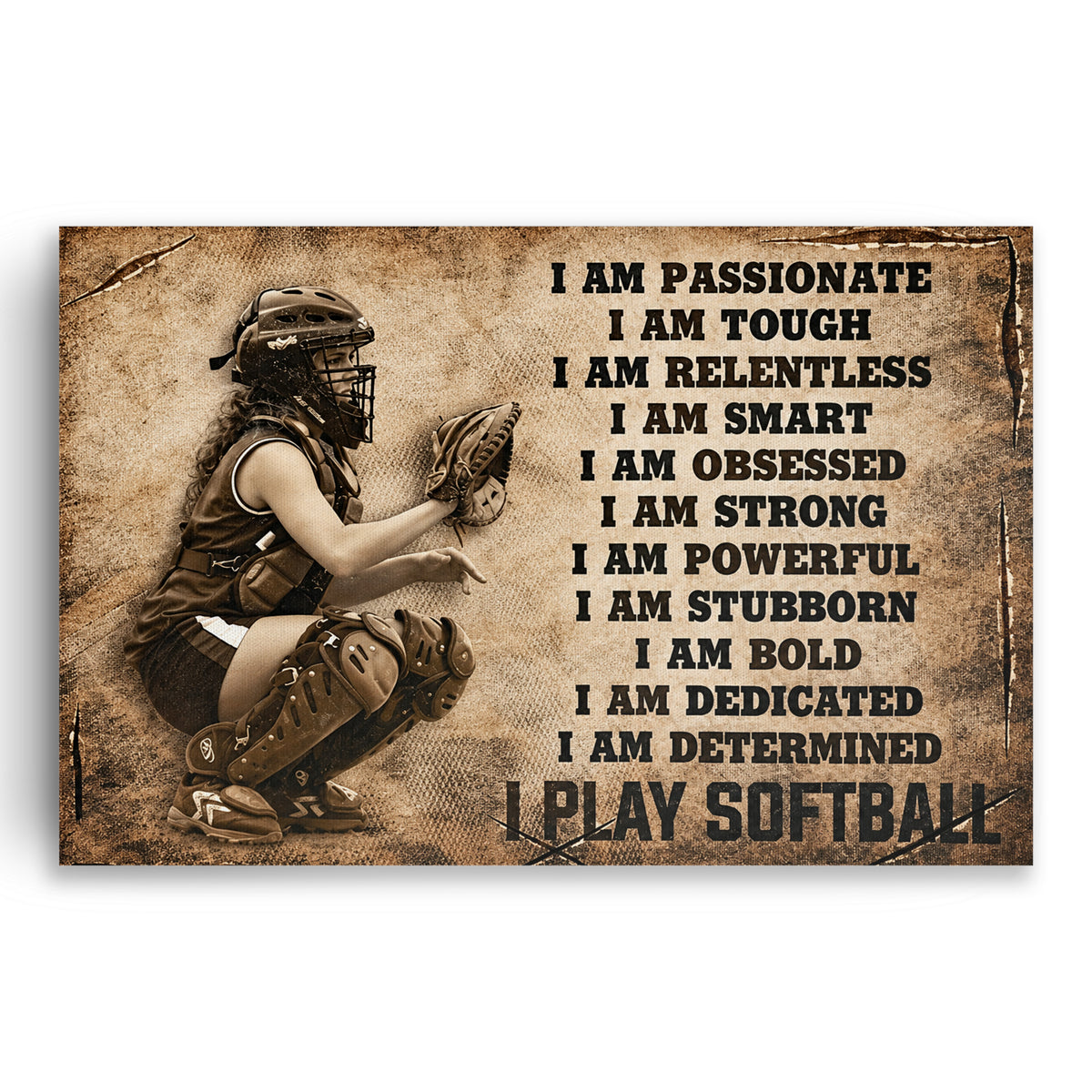 Personalized I Play Softball Canvas – Custom Name Player Wall Art